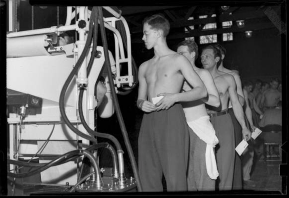 Chest x-rays at the gym, 1945.